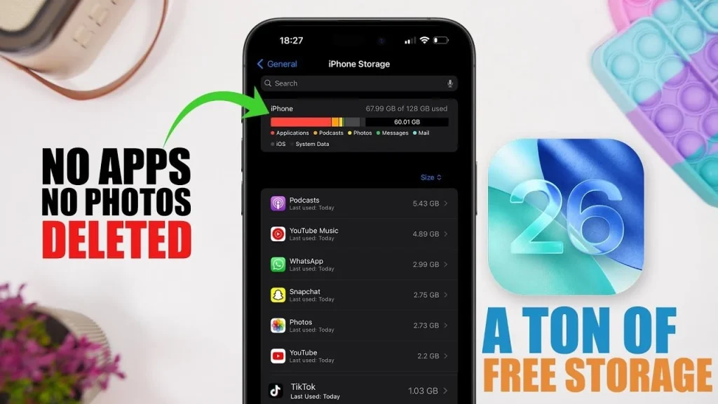 Clearing app cache to free up iPhone storage on iOS 26