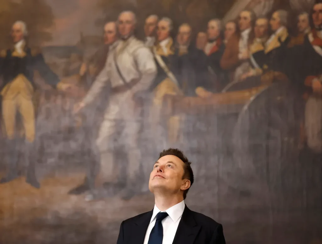 Elon Musk uses Grok to imagine the possibility of love a photo of Elon Musk looking up at the ceiling while standing in front of a historical painting