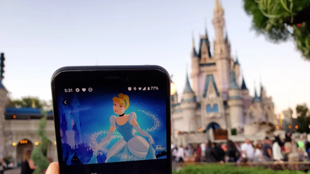 Cinderella on an Android phone in front of her Castle in Walt Disney World