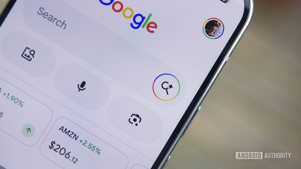 The Google app, showing the AI Mode button.