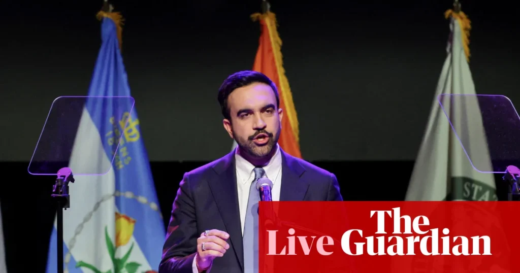 New York mayor-elect Zohran Mamdani challenges Donald Trump in victory speech as Democrats win key US election races – live | Zohran Mamdani New York mayor-elect Zohran Mamdani challenges Donald Trump in victory speech as Democrats win key US election races – live | Zohran Mamdani