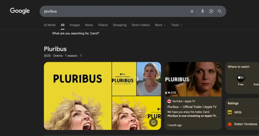 Search ‘Pluribus’ on Google for an Easter egg