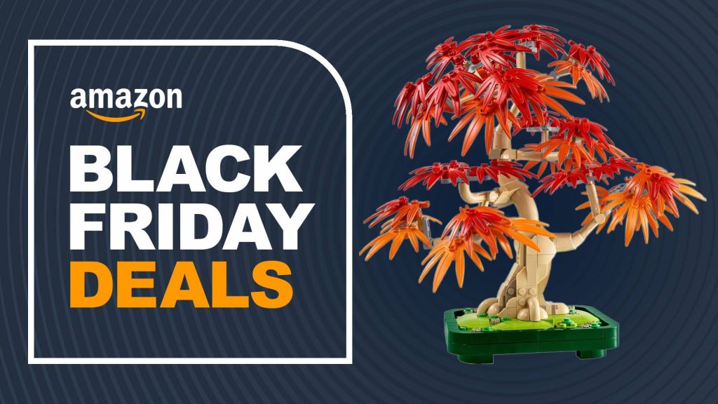 An image feature a Lego maple bonsai tree with the words 'Amazon Black Friday Deals' in the background.
