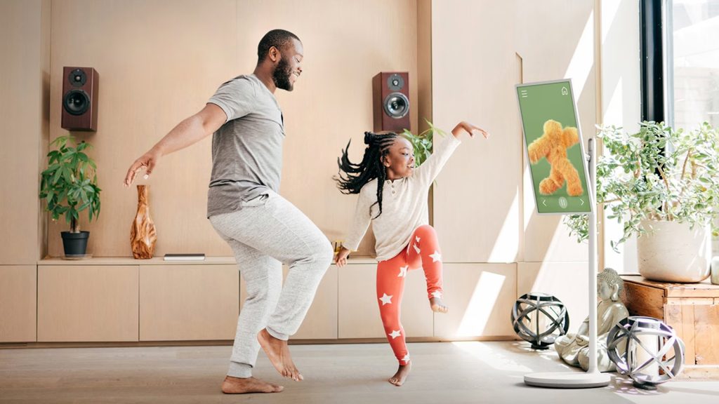 This LG StanbyMe 27-Inch Monitor is awesome and on sale! Dad and daughter dancing in front of LG StandbyMe