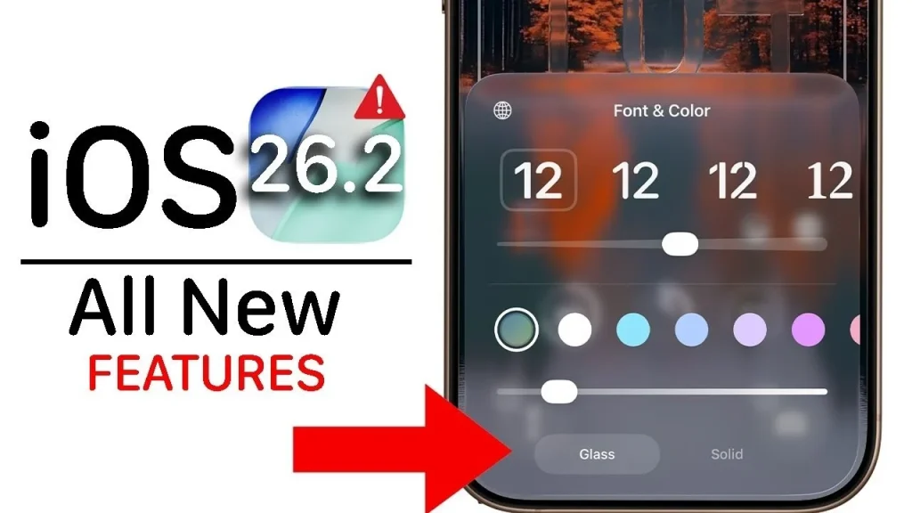 Liquid glass clock design feature in iOS 26.2 beta for improved lock screen aesthetics